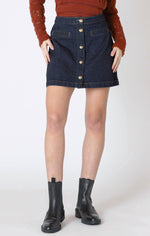 bri button front denim mini skirt
