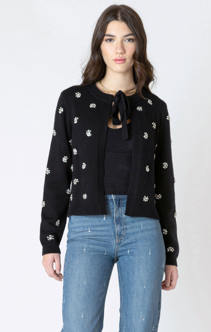 simone embellished tie-front cardigan
