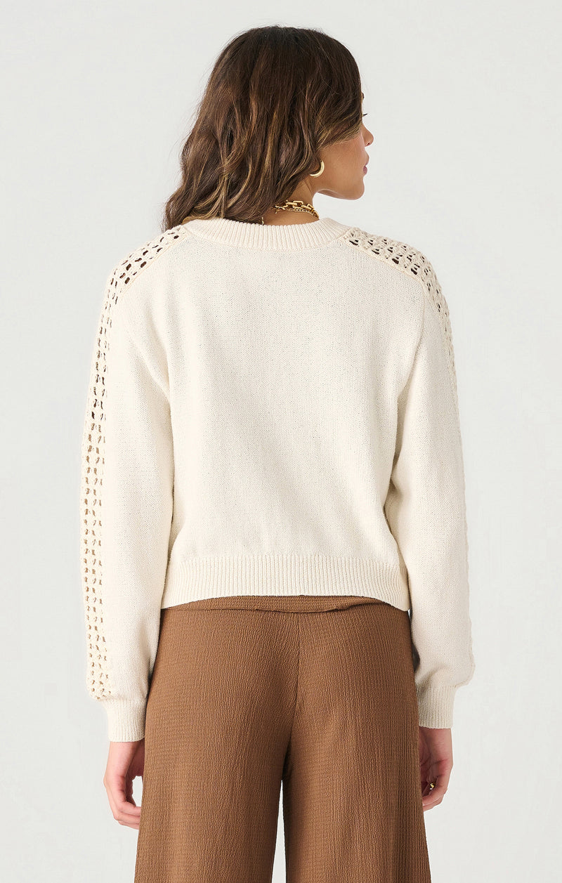 lara crochet sleeve sweater bomber