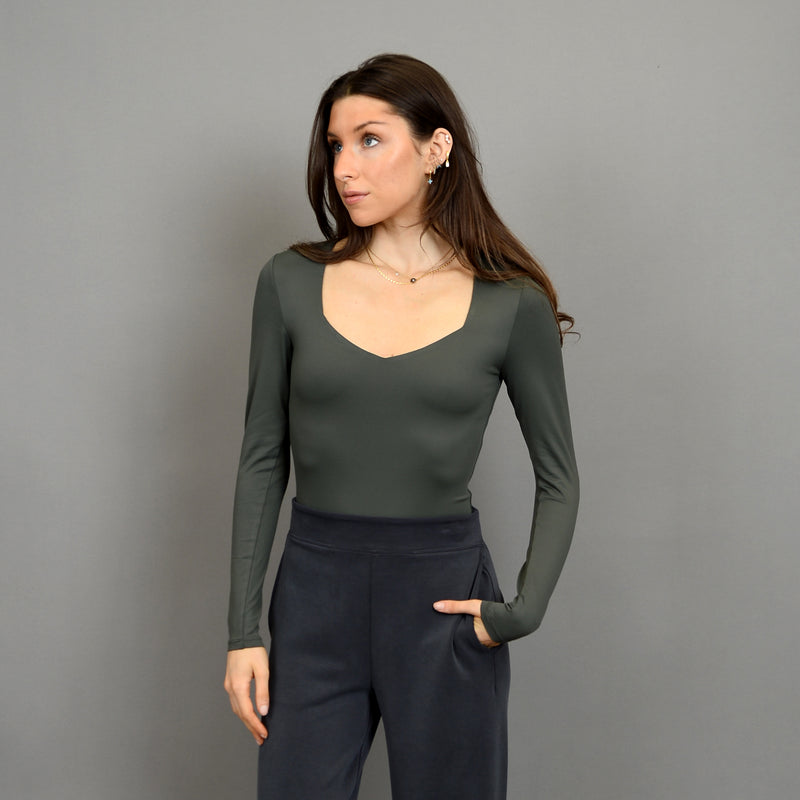 sanna sweetheart neck bodysuit- dark ivy