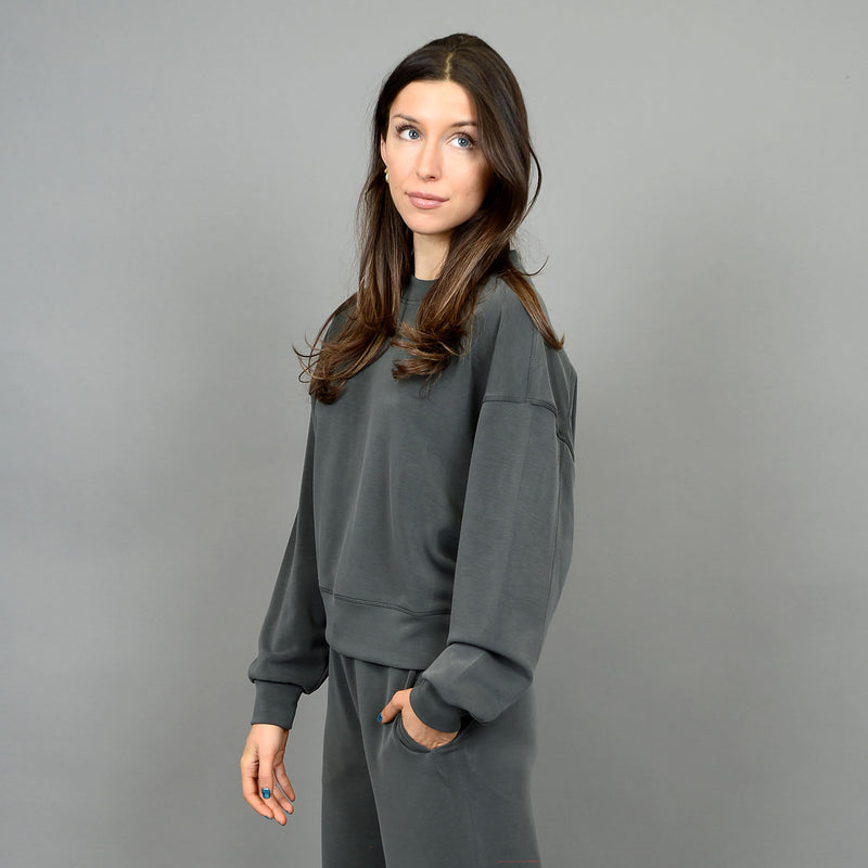 lucie super soft modal pullover- dark ivy