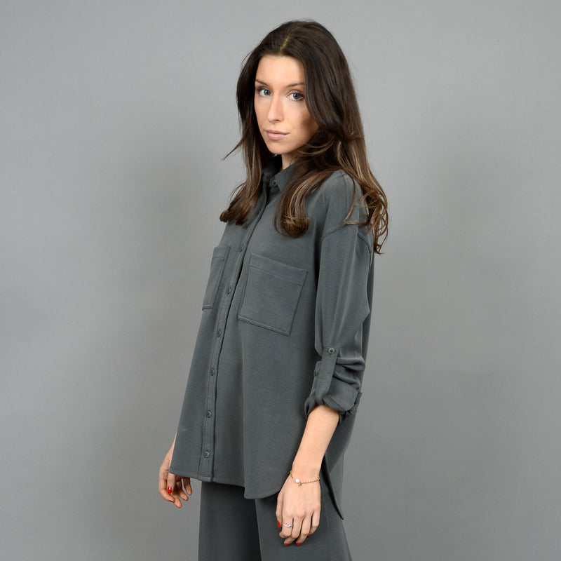 alaia super soft modal button up- dark ivy