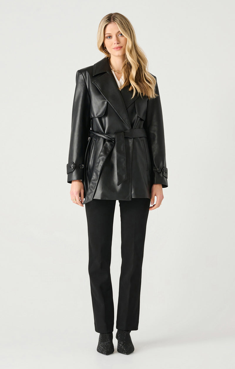 alora faux leather trench