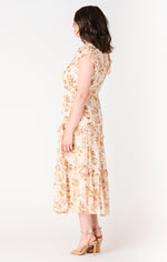 carmine flutter sleeve tiered midi dress