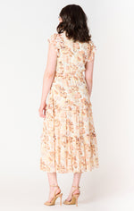 carmine flutter sleeve tiered midi dress