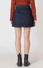 bri button front denim mini skirt