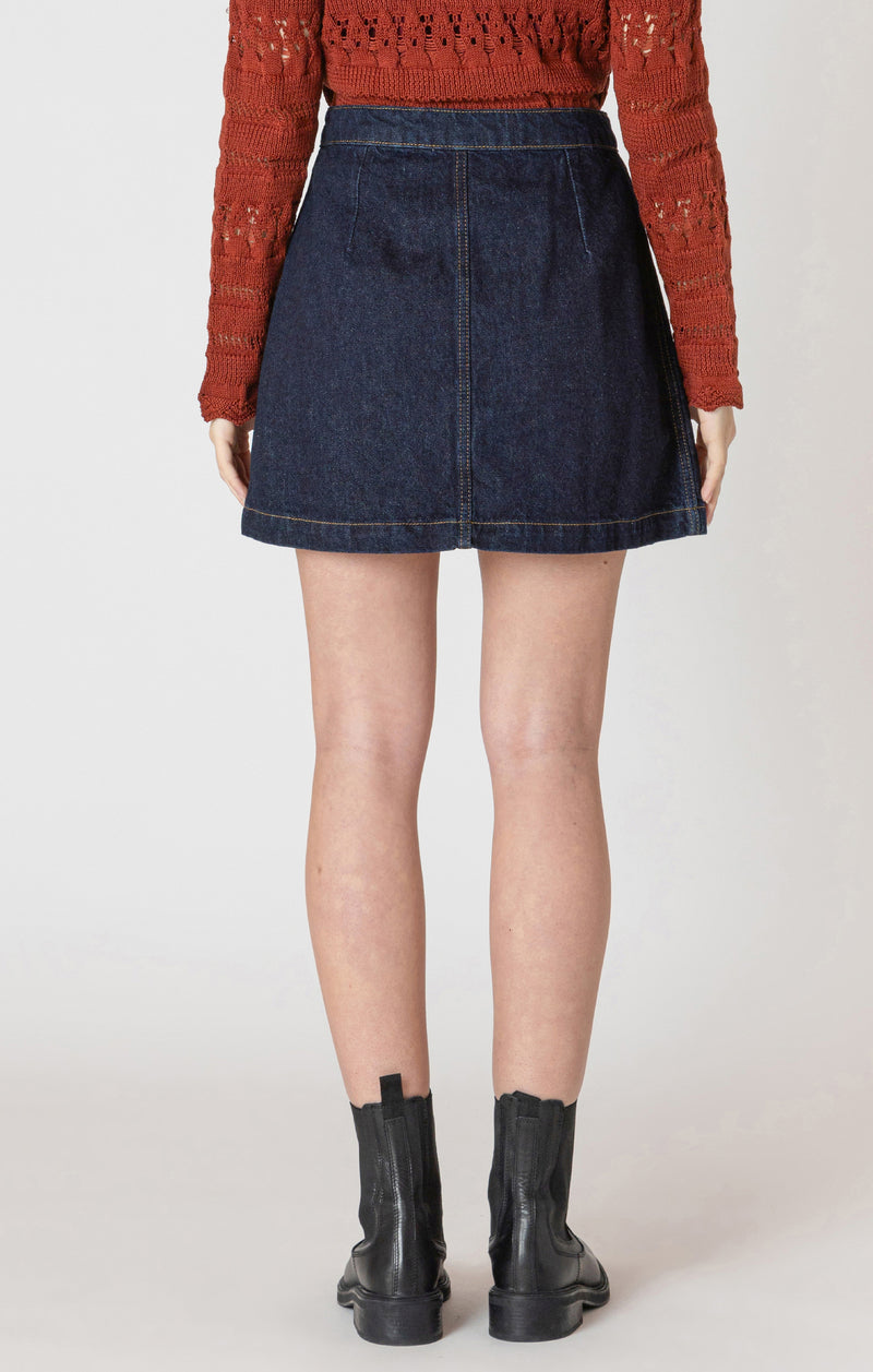 bri button front denim mini skirt