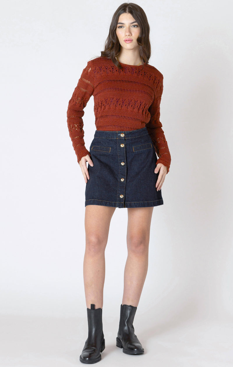 bri button front denim mini skirt