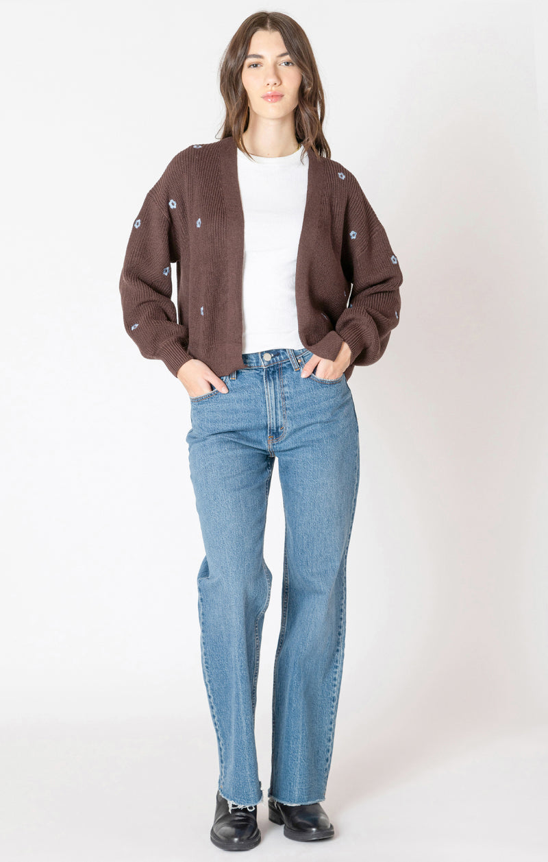 emory embroidered open cardigan