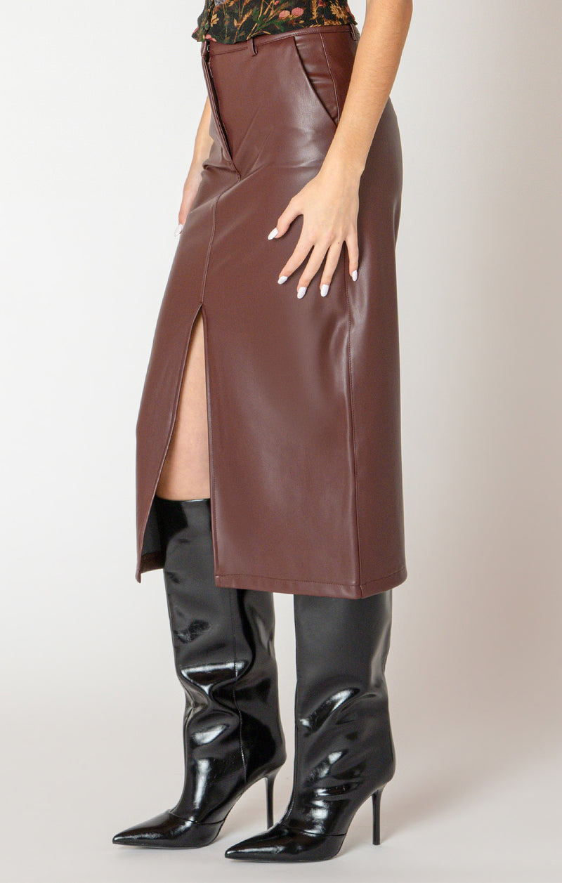 suzie faux leather midi skirt