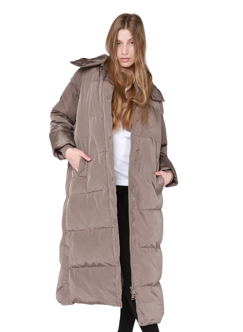 hooded longline puffer jacket