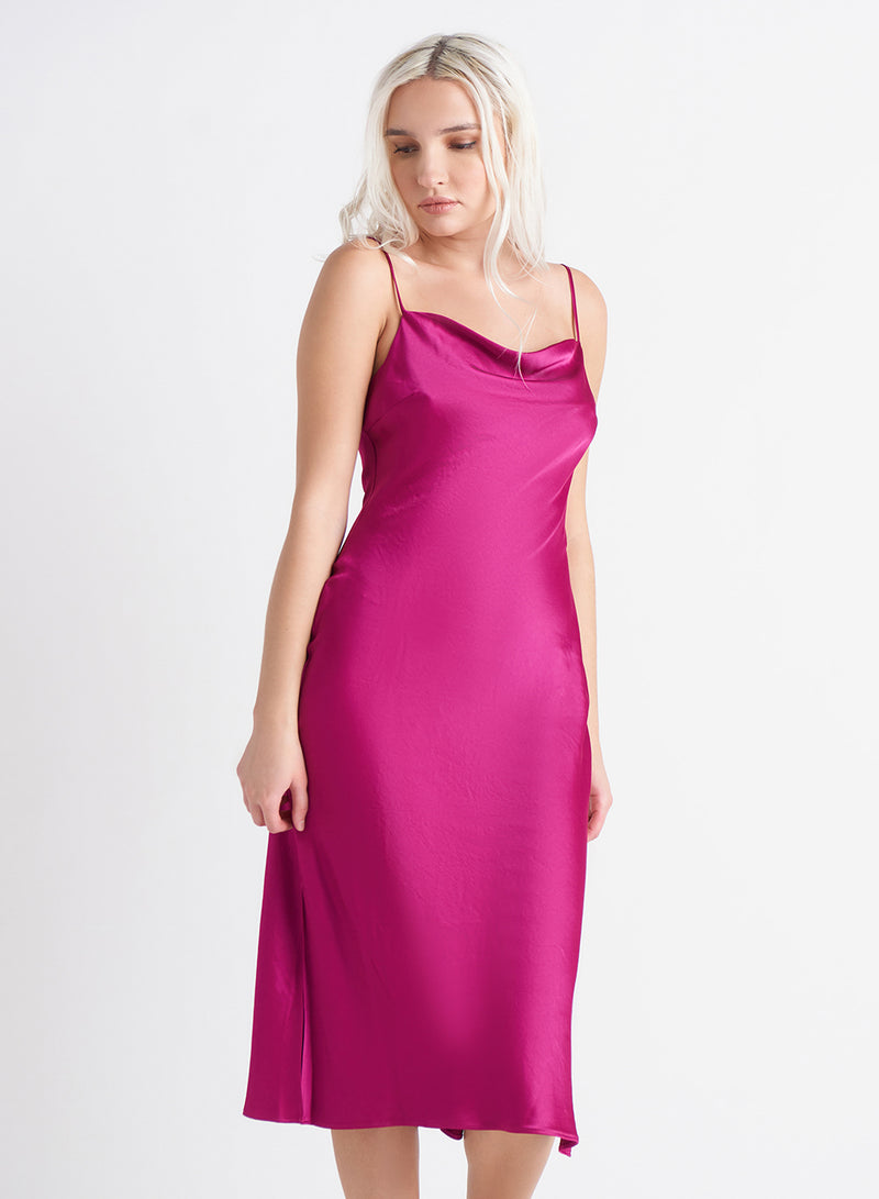 blaise drape neck satin slip dress