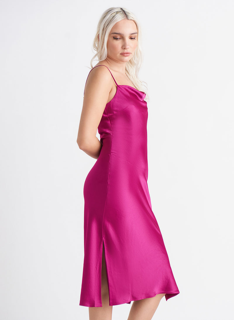 blaise drape neck satin slip dress