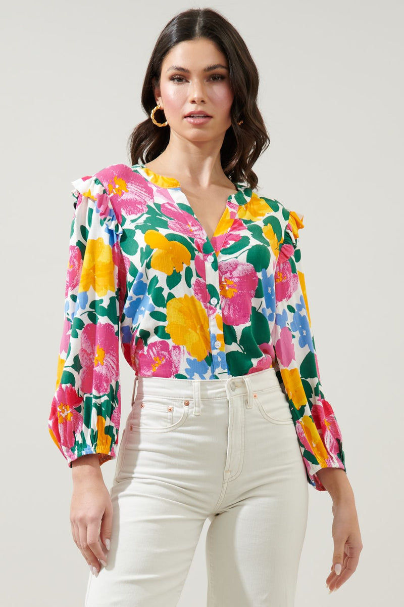 kokomo floral button down blouse