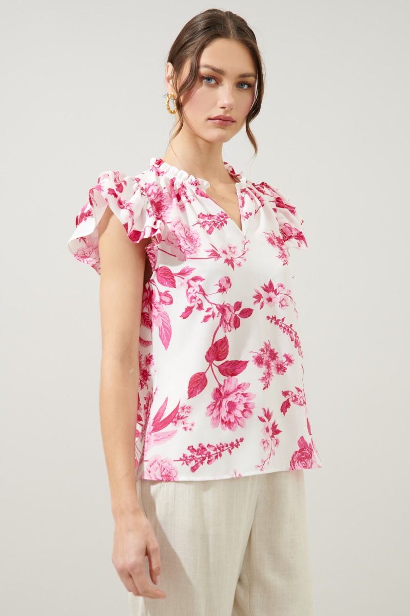 clarice floral bellissima ruffle sleeve top